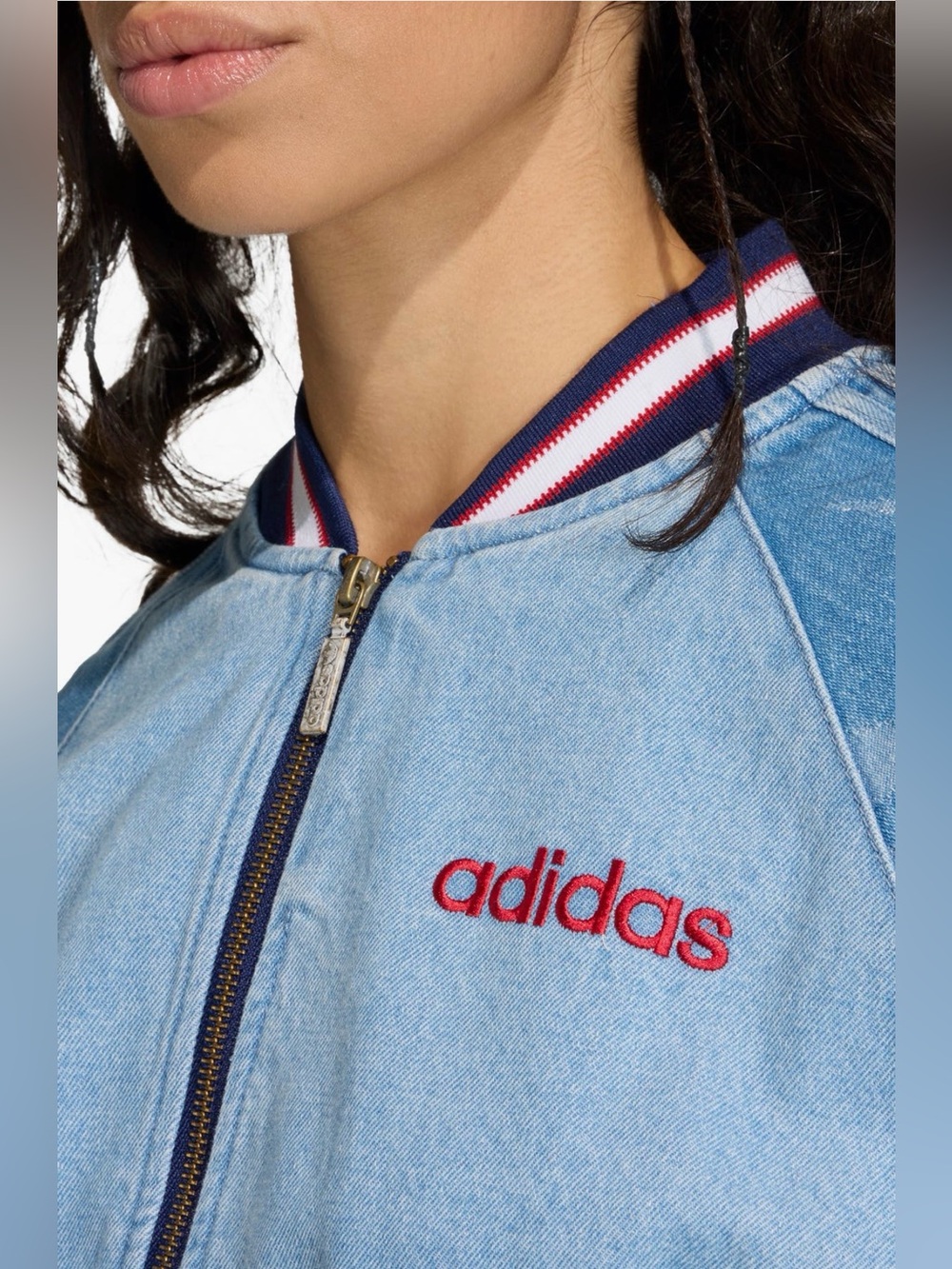 NWT adidas Originals SST Denim Graphic Varsity Bomber Jacket - Picture 5 of 8
